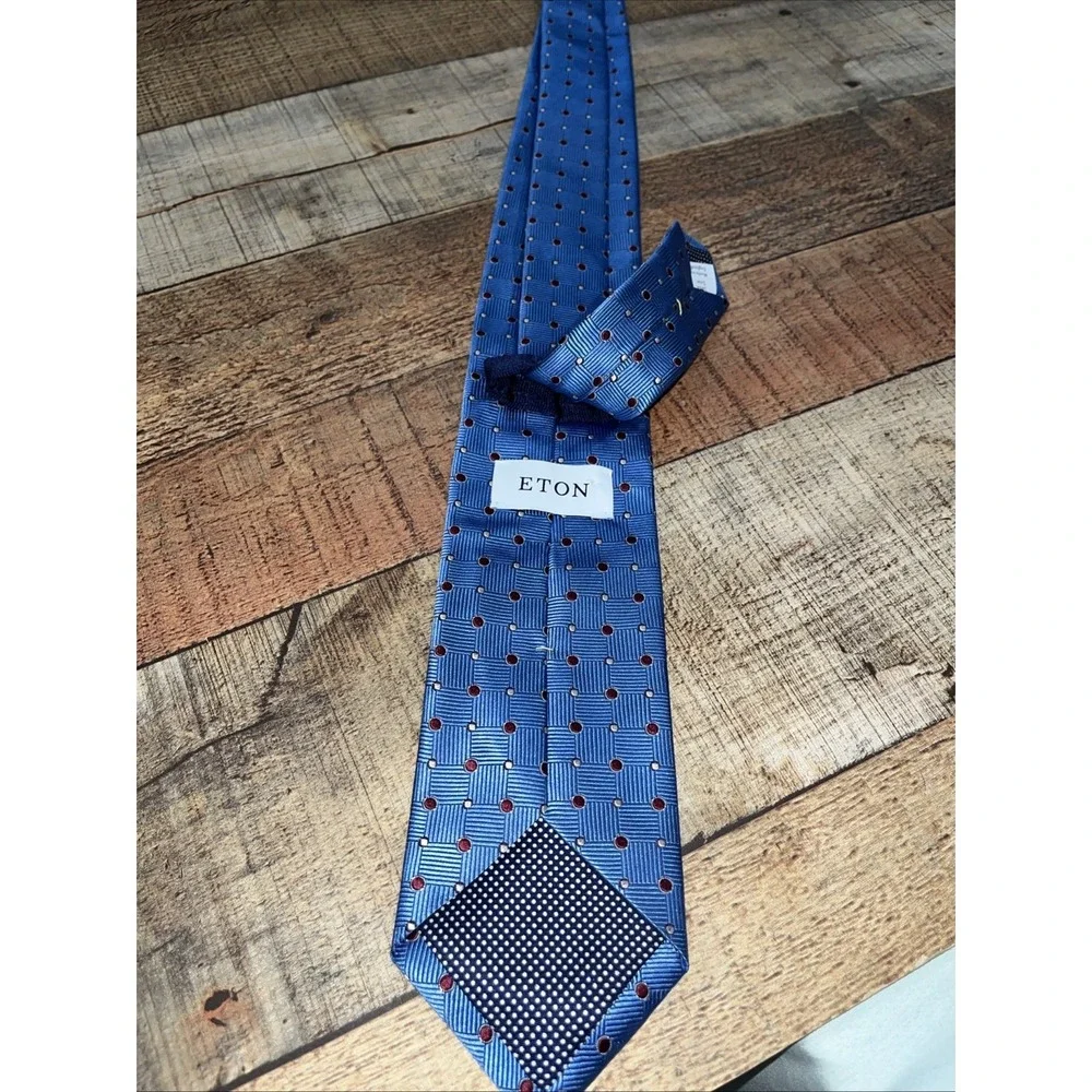 ETON Necktie Blue‎ Red Polka Dot Silk